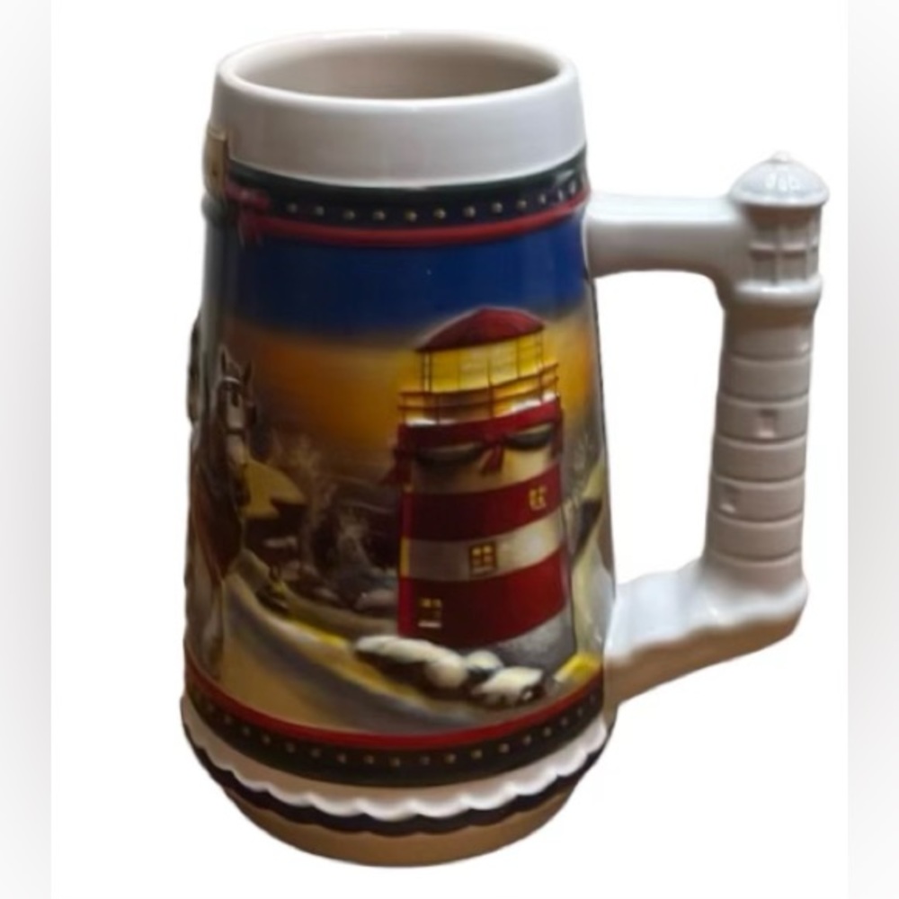 Guiding The Way Home 2002 Budweiser Holiday Beer Stein Mug Lighthouse #CS529